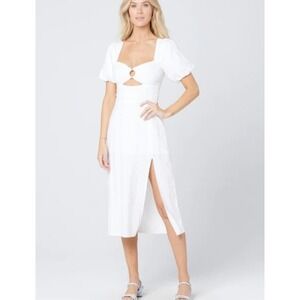 L*SPACE Womens S White Sienna Cut Out Midi Dress Puff Sleeve Open Back‎ Resort